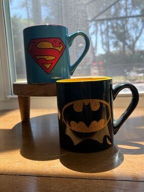 Batman Superman Mug Set DC Comics Coffee Cups Black Yellow Blue Red Superhero